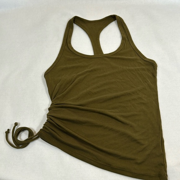 ZYIA Tops - Zyia Active Olive Green Vida Scrunchy Racer Tank Top Women's Medium Assymetrical